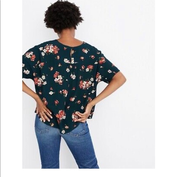 Madewell floral green short sleeve blouse - Picture 3 of 4